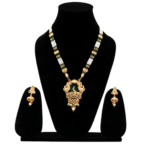 Antique Green Temple Long Necklace Set